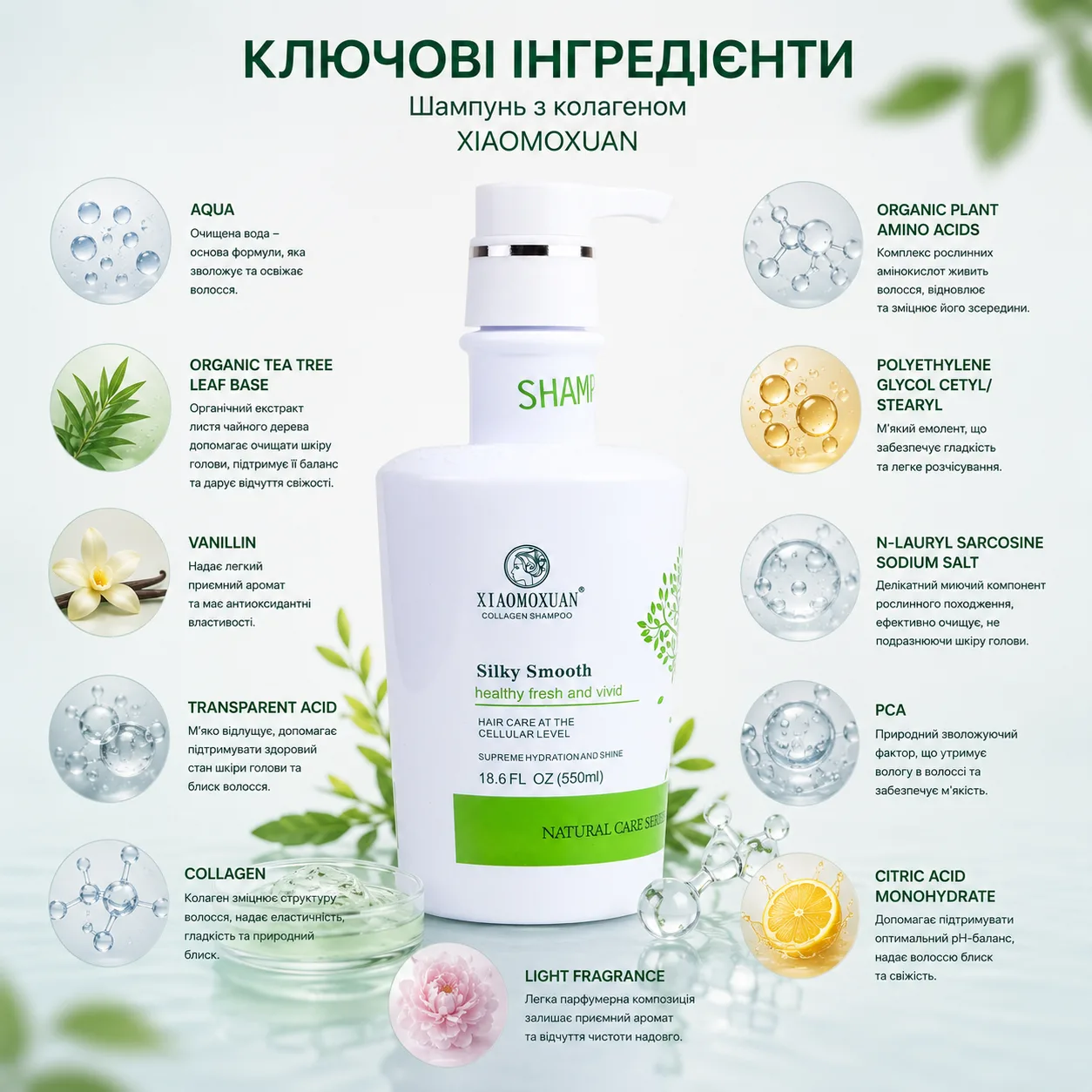 Xiaomoxuan Collagen Shampoo Шампунь з колагеном для пошкодженого волосся 550 ml - Зображення 4