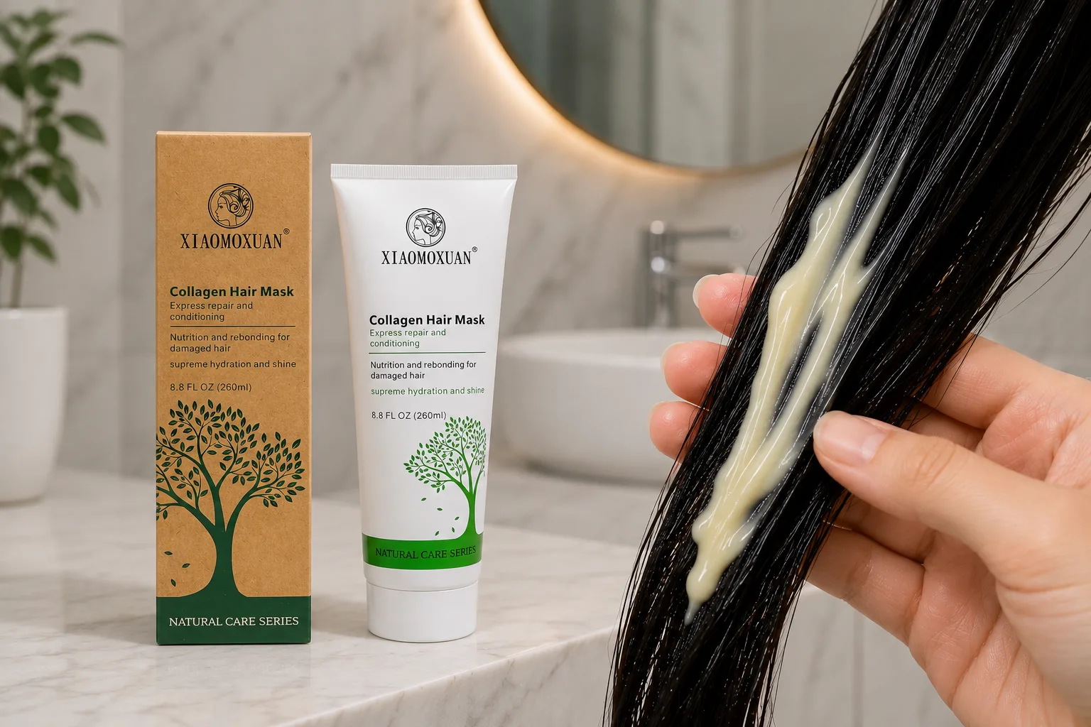 Нанесення маски Xiaomoxuan Collagen на кінчики волосся